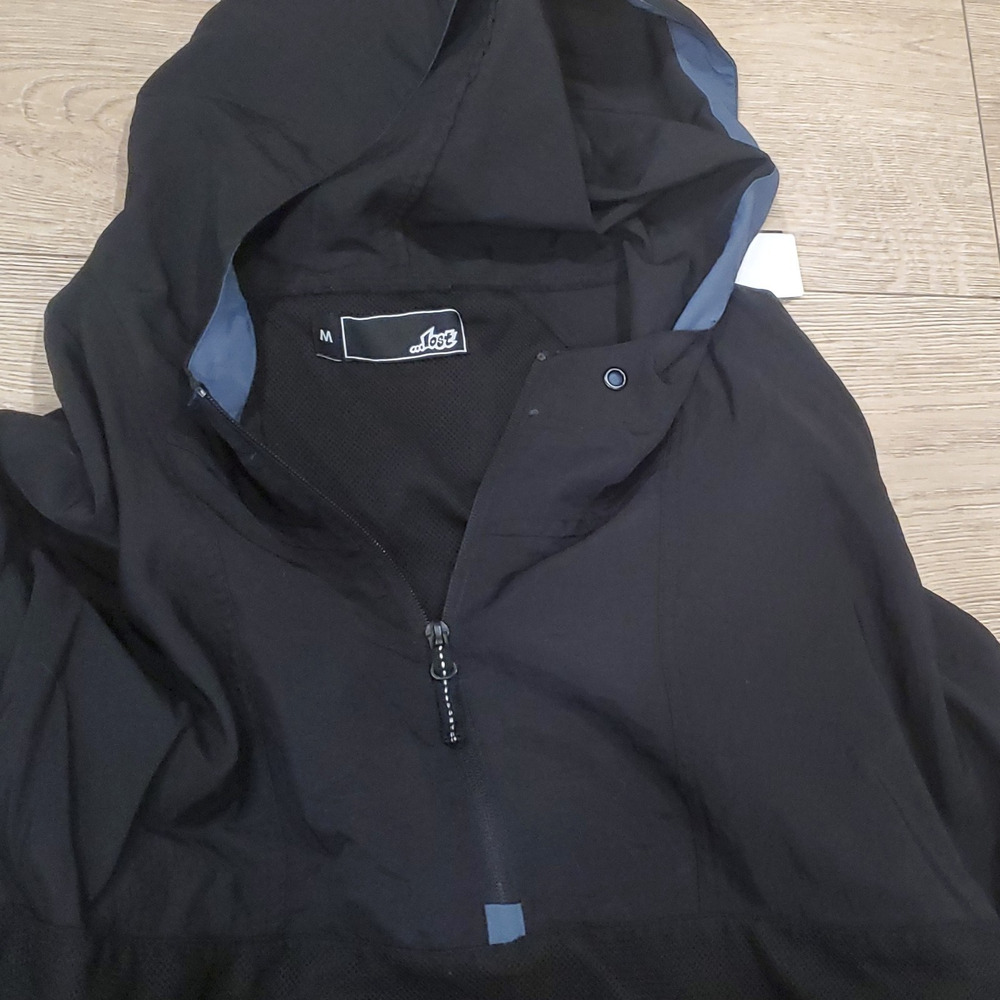 Lost Enterprises Surf Hooded Windbreaker Jacket Black Blue Mens Medium